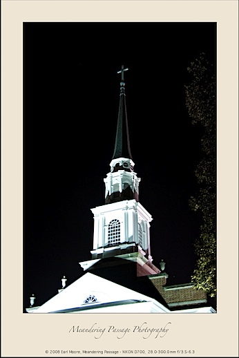 Chruch steeple against the night sky