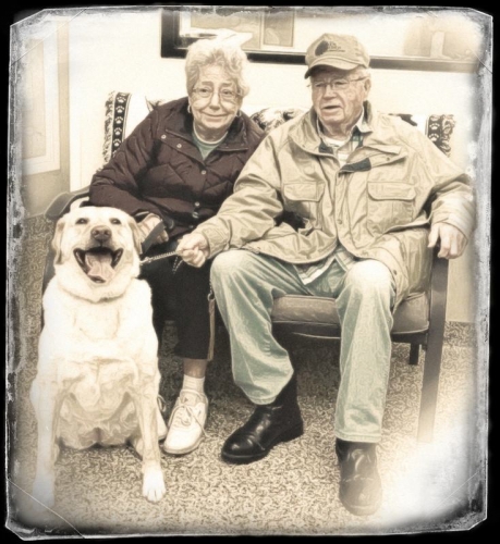 Two senior citizens and an elderly dog. Or, we each tried out that Russian aging app...we don't much care for it...what do you think? (Just kidding)